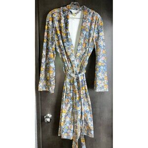 World Market Gray/blue Floral Print Loungewear Robe one size boho